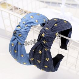 Vintage Stars Headbands Rhinestone Denim Hairband For Women Knot Turban Headband Girls Hair Accessories Bandeau Cheveux Opaska Do