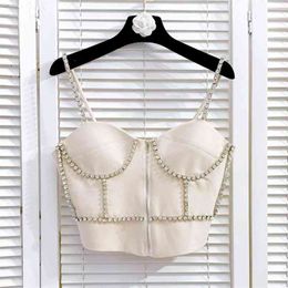 Summer Fashion Bling Beading Diamond Sling Crop Top With Straps Sexy Short Tops Women Nightclub Body Shaping Mujer 210514