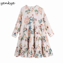 Vintage Floral Print Mini Dress Women O Neck Loose Casual Female Summer Plus Size Short Vestido 210430