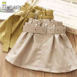 welaken Baby Clothes PU Leather Skirt Toddler Children's Clothing Fashion Style Kids Skirts For Girls 2-6 Years Olds Tutu Skirts 210331