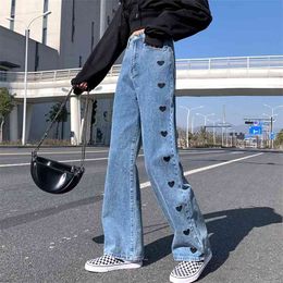 WWENN 5XL Jeans Women Full Length Vintage Blue Elegant Embroidery Wide Leg Trousers Womens BF Loose Streetwear Kpop Ulzzang 210507