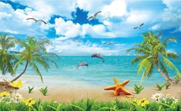 3d wallpaper custom photo Murals For Walls Beach dolphins Children's Room home decor Wall sticker HD stereo background