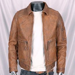 Men's Leather & Faux Man's Clothing European Style Mens Jacket Coat Real Cowhide Distressed Zipper Winter Streetwear Plus Size 4XL