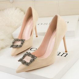 Ladies High Heels Stiletto Heel New All-match Pointed Suede Women's Shoes Sexy Rhinestone Girl Mid-heel Shoes