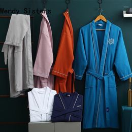 Women's Sleepwear Brand Spring Summer Cotton Waffle Bathrobe For Men Women Couple's Absorbent Home El Bath Robes Female Kimono Royal Classic