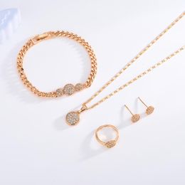 Earrings & Necklace 4 In 1 Copper Gold Colour Necklaces Earring Set Fashion Diamond Jewellery Kids Gift