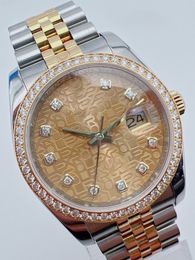 Mechanical Mens Rolx 36 Gold Pattern Dial Diamond Stainless Steel Automatic X