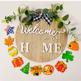 Home Decor 3D DIY can replace a variety of patterns wooden welcome doorplate Christmas Halloween listing