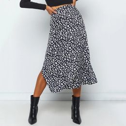 Skirts Sexy Leopard Woman Skirt Print Chiffon Split Casual Fashion 2021 Long For Women Summer Zip Up Elegant Female High Waist