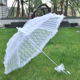 White Lace Sun Umbrella Girl Women Parasol Lady Carry Bumbershoot Wedding Party Events Ornament Crafts Accessories