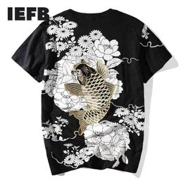 IEFB Chinese Style Fashion Men's Embroidery Short Sleeve T-shirt Summer Round Neck Caual Tops Black White Fashion Tee Y6008 210524