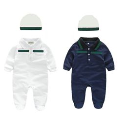100% algodón infantil mamelucos + sombrero 2pc bebé niños chicas diseñador mameluco manga larga manga corta bordado letra mansiones niños ropa