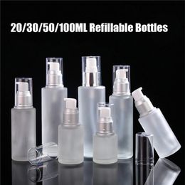 Frosted Glass Bottle Cosmetic Travel Packaging Refillable Lotion Spray Pump Bottles Jars 20ml 30ml 40ml 50ml 60ml 80ml 100ml Cosmetics Container