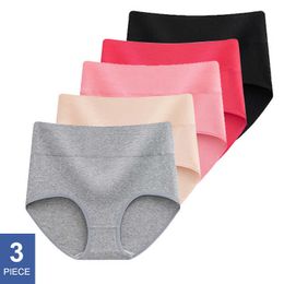 L~3XL High Waist Women's Panties Cotton Briefs Solid Lingerie Plus Size Underpants Breathable Abdomen Underwear Female Intimates 211021