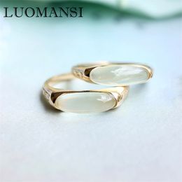 Luomansi Natural Prehnite Ring Solid S925 Sterling Silver Jewelry Gemstone vintage boho For Girlfriend Party Gift 211217