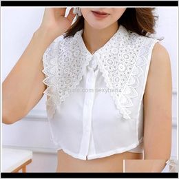 Blouses Shirts Womens Clothing Apparel Drop Delivery 2021 Korean Women Hollow Floral Lace Fake Collar Detachable Buttons Large Pointed Lapel