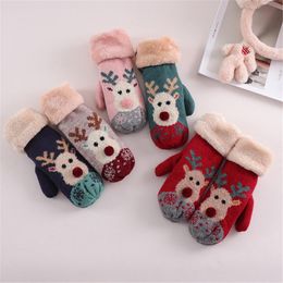 Five Fingers Gloves 1 Pairs Winter Warm Christmas Gifts Stocking Stuffers For Women Touchscreen Elk Design Ski Riding Plush Mitte