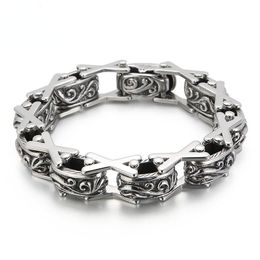Link, Chain Retro Personality Domineering Flowers X Type Hollow Titanium Steel Bracelet For Men