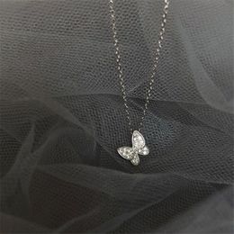 New Fashion Beautiful Butterfly Female 925 Sterling Silver Jewellery Personality Temperament Crystal Pendant Necklaces H510