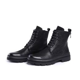 men boots black round Toe cow leather ankle boots