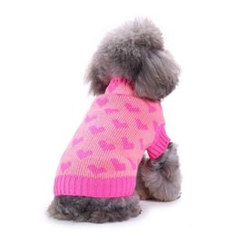 Dog Apparel Clothes Love Heart Pet Winter Woollen Sweater Knitwear Puppy Clothing Warm Soft High Collar Coat