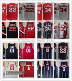 1993-94 Retro Man Hakeem Olajuwon 34 Clyde Drexler 22 Basketball Jerseys 2004-05 Tracy 1 McGrady Cactus 01 Jack Shirts 02-03 Yao Ming 11 Mesh Navy Stripe Red White