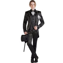 Men's Suits & Blazers Suit Supply Customised Black Italian Embroidery Satin Men Slim Fit Groom Prom Wedding 3 Piece Blazer Male Coat Luxury