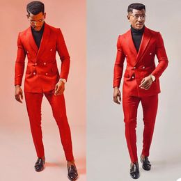 Red Double Breasted Mens Customized Wedding Tuxedos Plus Size Men Wear Dinner Prom Party Blazer Suits Jacket Pants267e