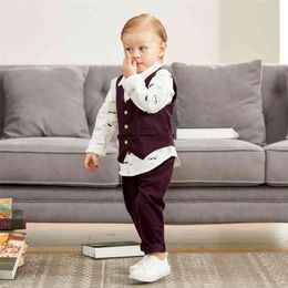 Spring and Autumn Baby Boy Gentle Shirt Top Solid Pants Set for Toddler Sets Clothes 210528