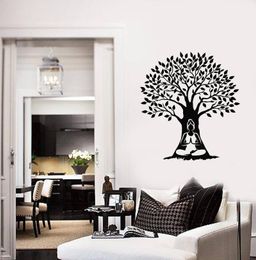 Wall Stickers Meditation Woman Buddhist Decal Tree Art Yoga Studio Sticker Home Living Room Fashion Beautiful Decoration Fj10