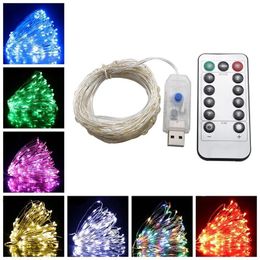 Strings USB Powered 5M 10M 20M Led Silver Copper Wire String Lights 8 Mode Remote Control Dimmable Decor Christmas Fairy Garlands Light