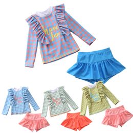 Swimsuit Girls UV Protection Bathing Child Long Sleeve Children Swimming Suit Toddler Baby Girl Kids Swimwear 2 Pcs 210417