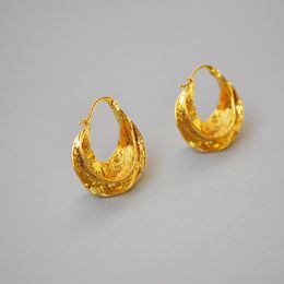 Bumpy Gold-plated Earrings For Women High Quality Simple Retro Handcrafted Wave Shiny Gloss Basket Fashion Metal Brass Hoop & Huggie