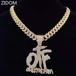 Men Hip Hop ONLY THE FAM Letters Pendant Necklace With 13mm Miami Cuban Chain Iced Out Bling HipHop Necklaces Male Jewellery