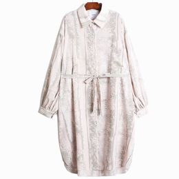 Single Pocket Retro Floral Print Shirt Spring Turn Down Collar Loose Slim Plus Size Dress for Women 210615