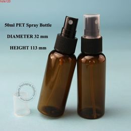 50pcs/Lot Empty 50ml Plastic Spray Bottle Amber 5/3oz Perfume with Atomizer Cosmetic Container Refillable Containerhood qty