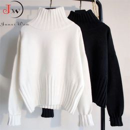 Women Turtleneck Sweaters Autumn Winter Long Sleeve Thick Jumpers Solid Black White Casual Soft Warm Sweater Pull Femme Pullover 210812