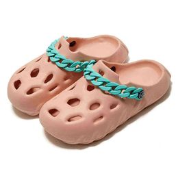 2022 Summer Hot Hole Shoes For Men And Women Wearing Sandals EVA Candy-colored Slippers Chain Hollow Sand Beach Shoes Flip Flops Y220224