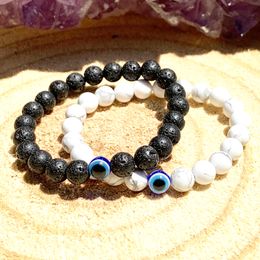 MG1228 The Evi-l Eye Bracelet Set Essential Oil Diffuser Bracelet Lava Howlite Calming Chakra Healing Protection Jewelry