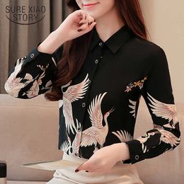 Vintage Spring Women Long Sleeve Blouses and Tops Plus Size Printed Blouse Women OL Cardigan Shirts Female 7662 50 210527