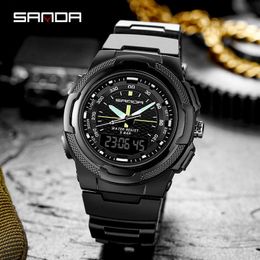 SANDA Men's Watch 50m Waterproof Quartz Sports Watch Clock Digital LED Military Watch Chronograph Automatic date Reloj de hombre G1022