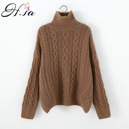 H.SA Women Turtleneck Sweaters Korean Style Twisted Pull Tops Autumn Winter Sweater Cardigan Jacket Overcoat 210417