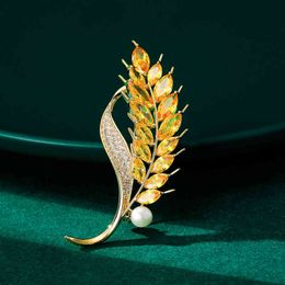 2021 Micro Inlaid Zircon Rice Spike Brooch Clothing Accessories Freshwater Pearl Copper Plated