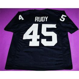 Custom 009 Youth women Vintage Round neck Rudy Ruettiger #45 Rudy Movie Navy Football Jersey size s-5XL or custom any name or number jersey