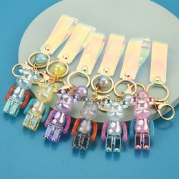 Laser Power Bear Keychains Acrylic Key Rings Chains Holder Colourful Robort Animal Design Pendants Bag Charms Car Keyrings Jewellery Accessories Promotion Giftss