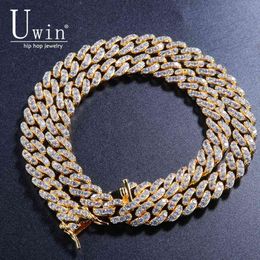 Uwin 9mm Iced Out Cuban Chian CZ Punk Choker Fashion Gold Color Necklace Men HipHop Jewelry For Gift X0509