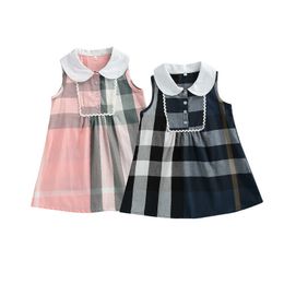 FOCUSNORM 2-7Y Summer Lovely Kids Girls Plaid Dress Strapless Sleeveless Peter Pan Collar A-Line Sundress Q0716