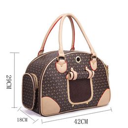 ZC Luxury Fashion Dog Carrier PU Leather Puppy Handbag Purse Cat Tote Bag Pet Valise Travel Hiking Shopping Brown Large3223