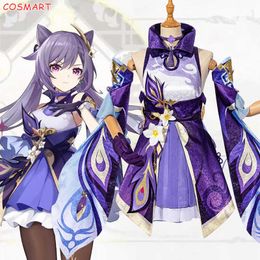 Anime Genshin Impact Keqing Cosplay Costume Game Suit Lovely Dress Uniform Halloween Party Outfit For Women Girls XS-XXL 2020 Y0903