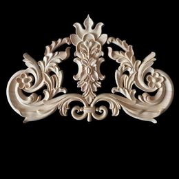 Frame Door Cabinet Furniture Decorative Figurines Wood Appliques for Furniture Unpainted Wood Carved Corner Onlay Applique 210607